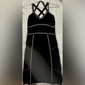 Bebe Black Bandage Bodycon Dress With Gold Grommets Size  XS